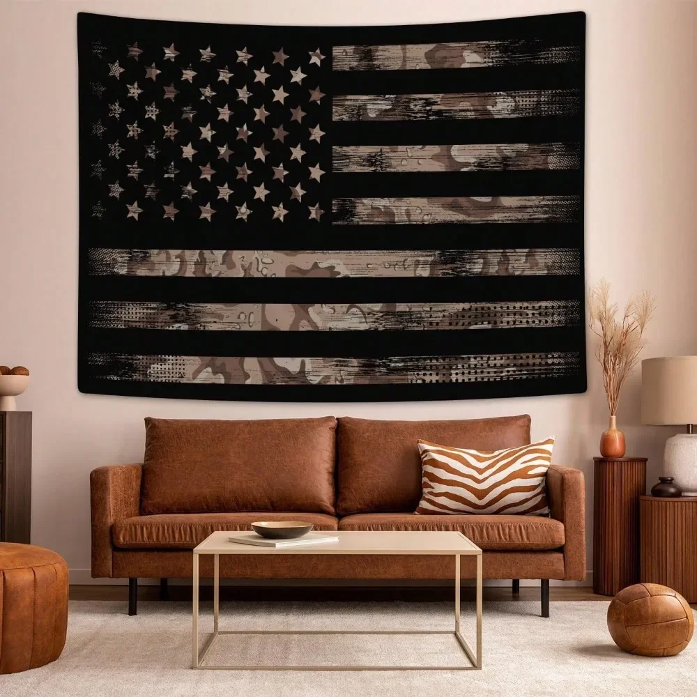 Moyrisou Camouflage Flag Tapestry Wall Art Hanging For Man Guys Boys, Camo USA Flag Retro Military Grunge Stars Stripes Wall