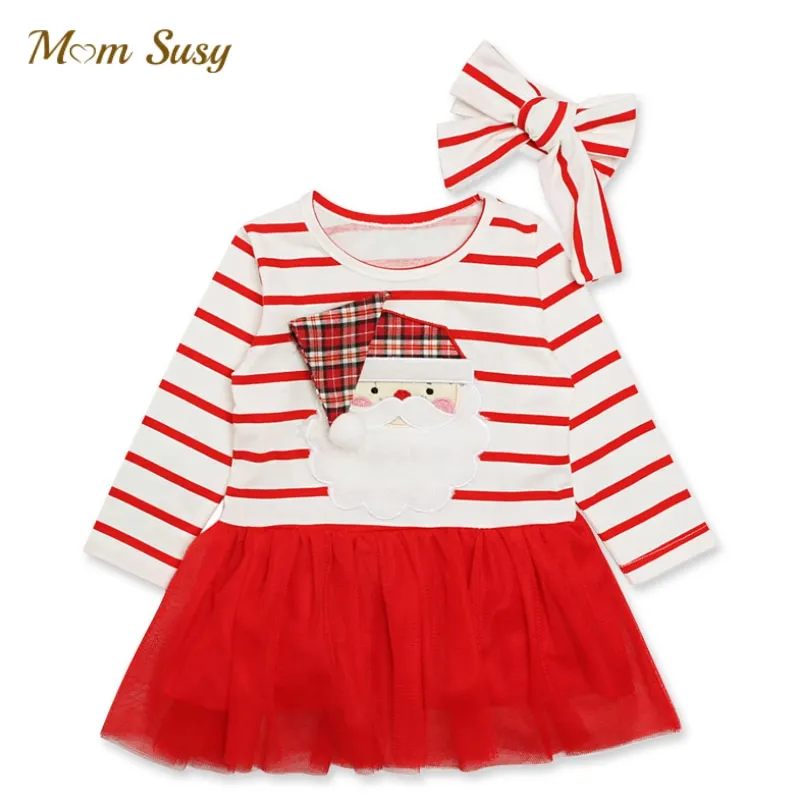 Baby Girl Princess Xmas Cotton Tutu Dress+Headwear Long Sleeve Infant Toddler Child Vestido Christmas New Year Baby Clothes 1-5Y