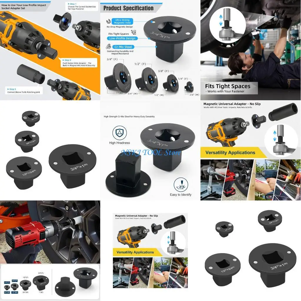 

L8RC Pack of 4 Carbon Steel Socket Adapters with Mechanism Secure