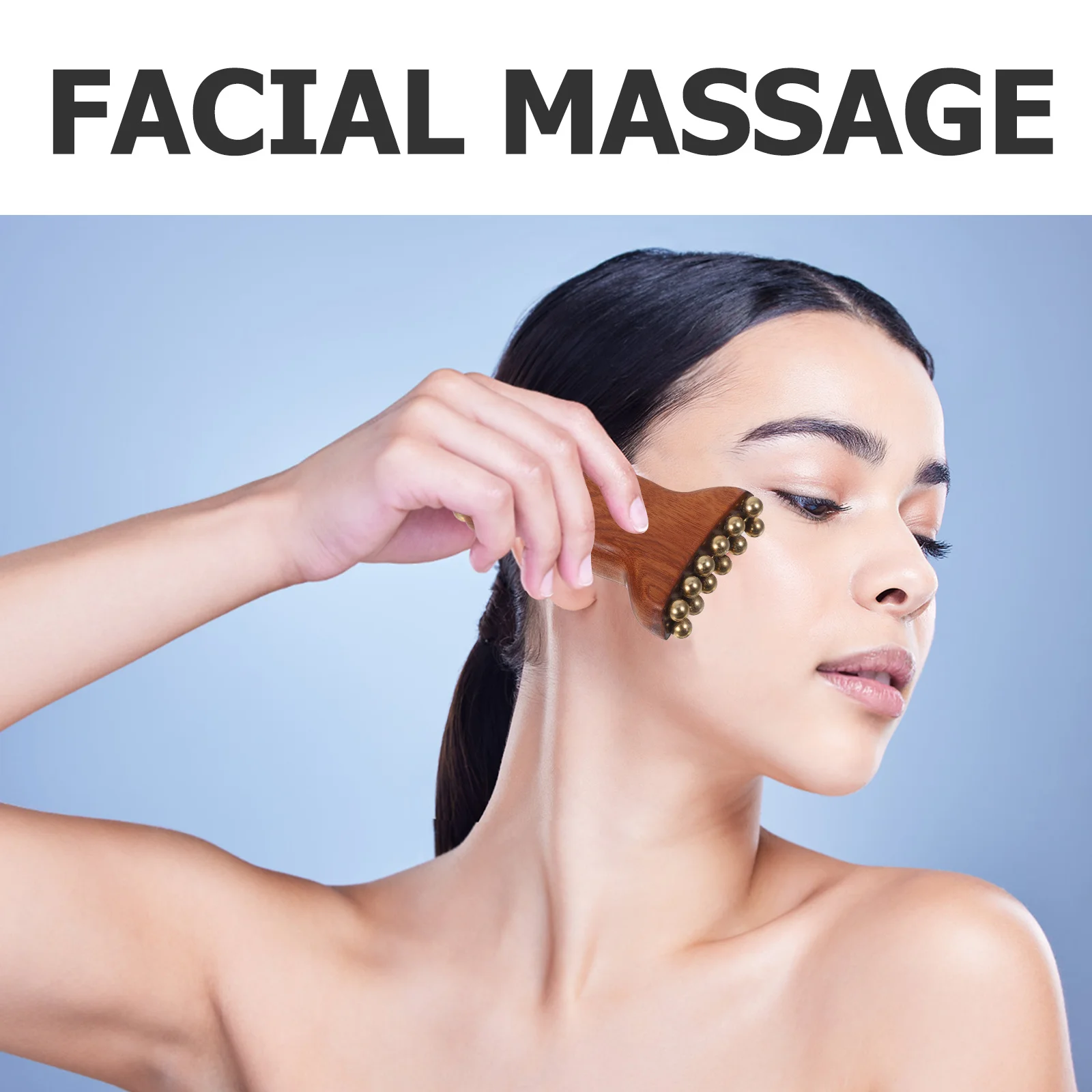 木製フェイシャルマッサージャー白檀手動フェイスネックマッサージツール真鍮ビーズフェイススカルプティングスキンケアリラクゼーションフェイシャルマッサージャー