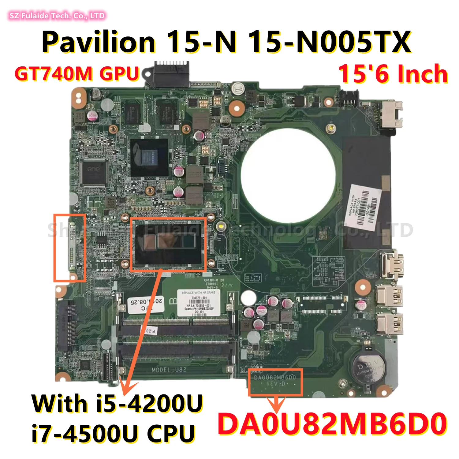 Материнская плата DA0U82MB6D0 для ноутбука HP Pavilion 15-N 15-N005TX, материнская плата со стандартом i7-4500, ЦП GT740M, графический процессор 15,6 дюйма 737986-501