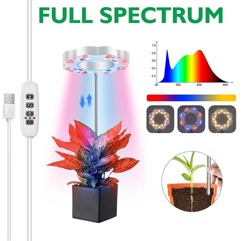 

2Pcs Led Growing Lamp For Indoor Plants Full Spectrum Dimmable Brightness With Basetelescopic Rod 3mode Timing Usb Plug-In Desk