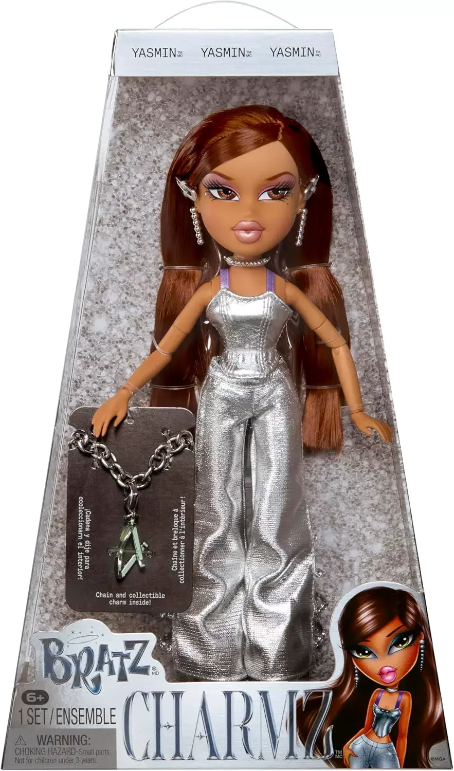 Bratz Charmz Fashion Doll, zilverkleurige glitter-outfit, verzamelbaar actiefiguur, decoratie voor op het bureau, cadeau voor verzamelaars.
