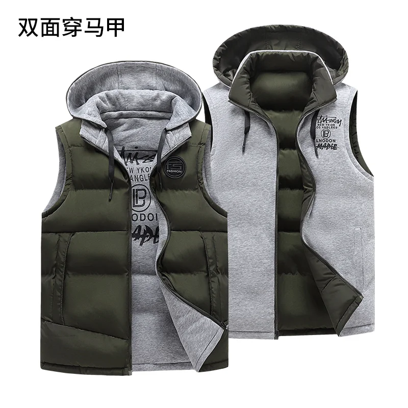 

Men's autumn and winter double cotton jacket vest coat High quality fashionable trench Casual sleeveless thick jacke