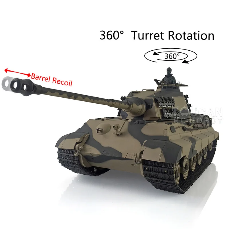 

Henglong 7.0 Plastic King Tiger Barrel Recoil RTR 1/16 RC Tank3888A 360 Turret Rotation Smoke Effect BBs Airsoft TH19736-SMT7