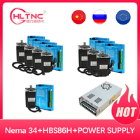 HLTNC 4 axis Nema34 4.5N 8.5N 12N Closed Loop Stepper Motor Kit + HBS86H Encoder DC Motor Driver + 400w60v CNC Power Supply