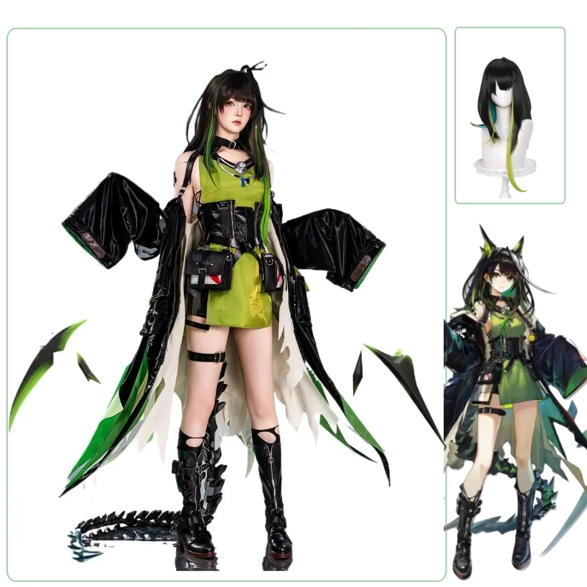 

Game Arknights Mon3tr Cosplay Costume Uniform Black Green Suit Headwear Rhodes Island Halloween Women Girls Party Con Outfits