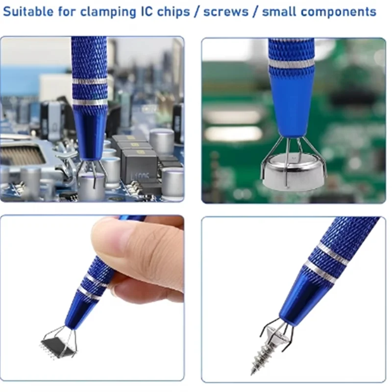 4-Claw IC Chip Extractor Remover Tool Precision Parts Extractor Component Parts Pick Up Tool Tweezers Repairing Pen Hand Tools