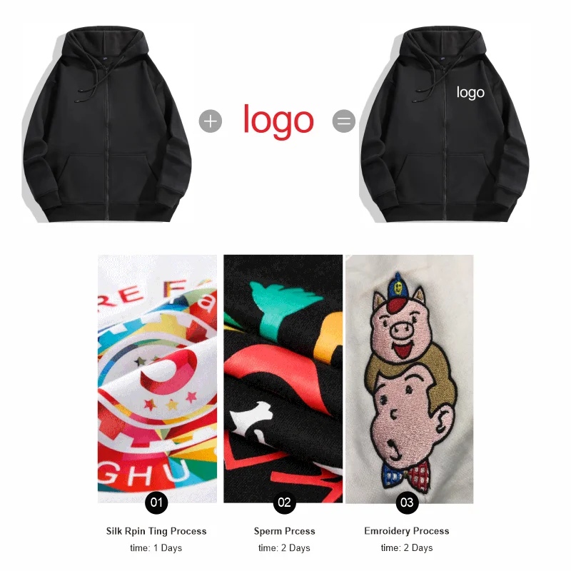 High Quality Velvet Zipper Hoodie Sweatshirt Custom Logo Embroidery Print Personalized Image Company Logo DIY 10 Color KAISING