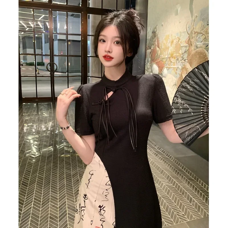 New Chinese Style National  Retro Sense Luxury Irregular Calligraphy Skirt Fashion Cheongsam Two piece Suit Skirt Women Summer