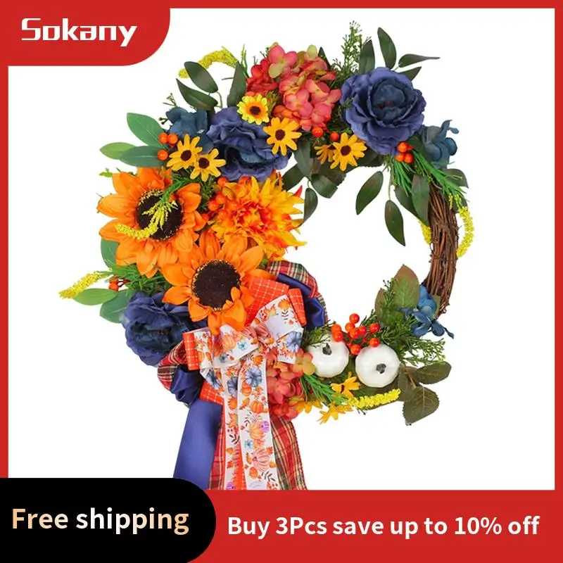 A59E-Thanksgiving Day Kranz Künstliche Blumen Kranz Tür Front Girlande Herbst Kranz Sommer Kranz Für Thanksgiving Day Decor Du