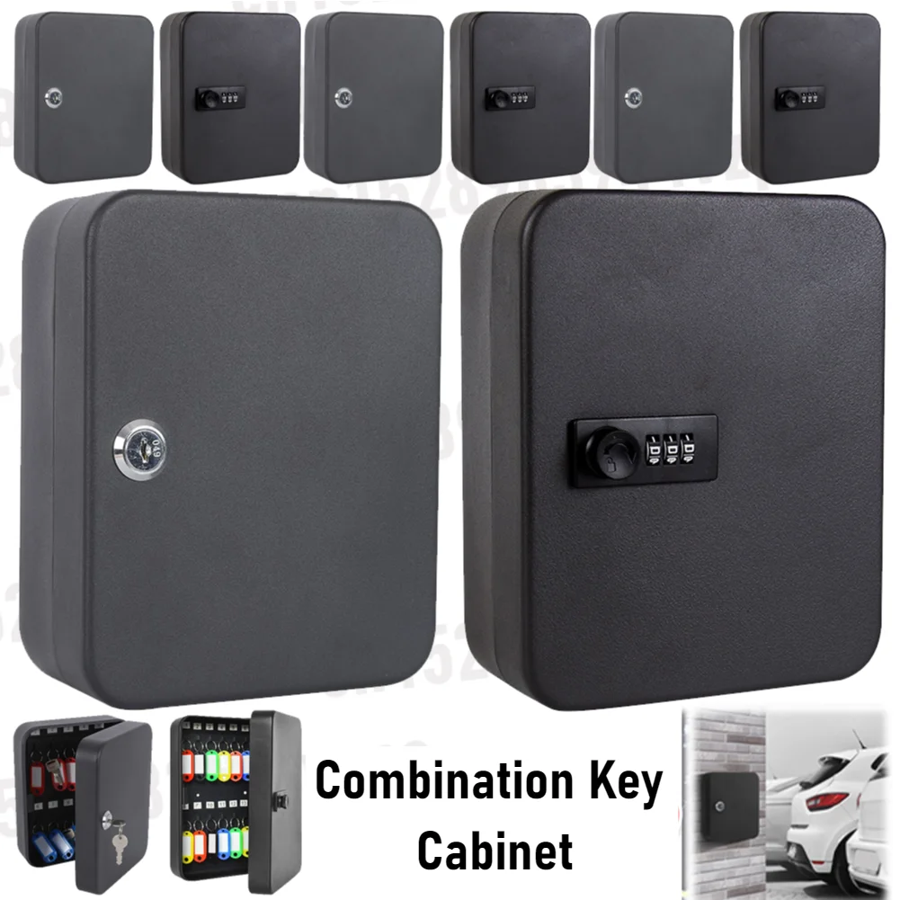 1Pc Combination Storage Cabinet 20 Key Hooks Key Cabinet Security Lock Box with Key/Code Lock Wall Mount Combination Storage Box