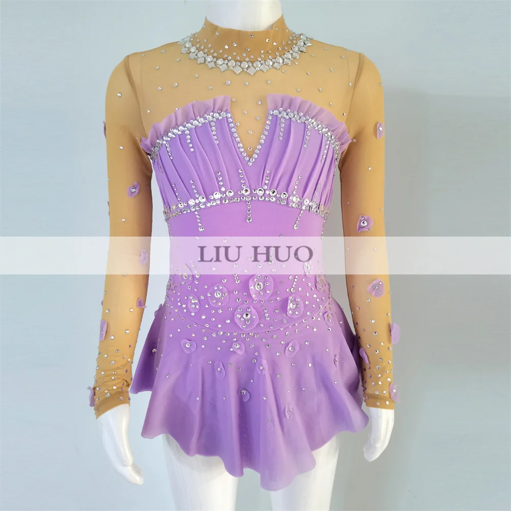 LIUHUO Ice Dance Figure Skating Dress Women Girl Teen Customize Costume Performance Competition Leotard Roller Purple Children