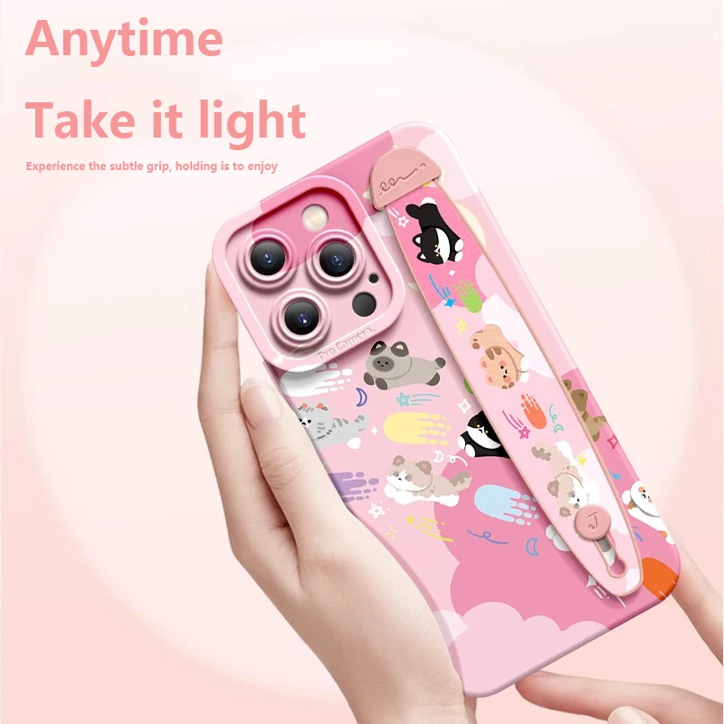 Deluxe Oval wrist band bracket Applicable Iphone16 11 12 13 14 15 Pro Max X Xr Xs Soft Silicone Cell Phone Case Small Animals