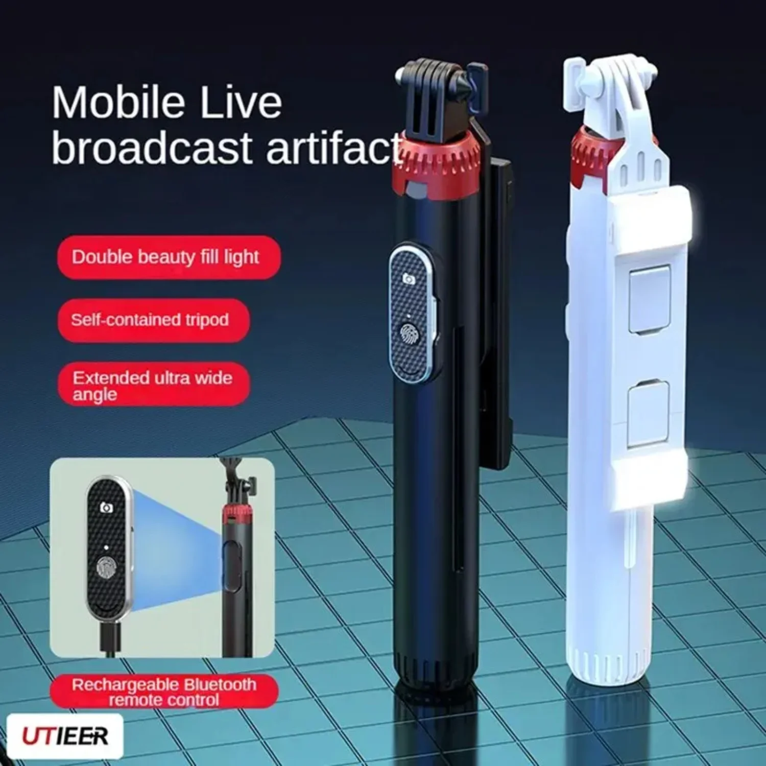 

Mobile Live Streaming Bracket Dual Light Tripod 1.6m Selfie Pole Bluetooth Remote Control Fill Light Stabilizer