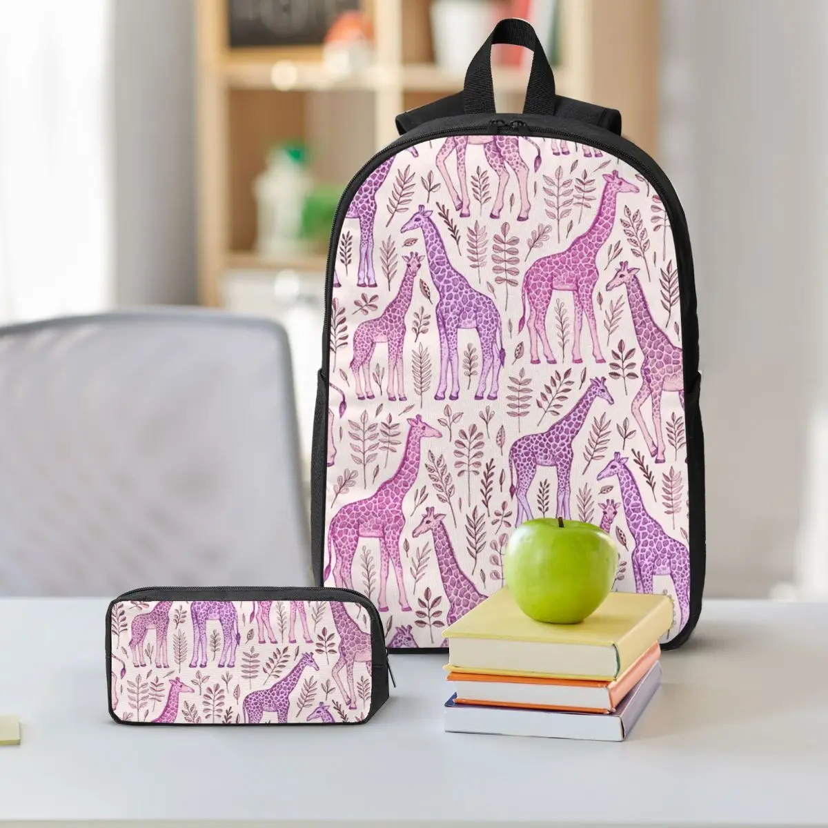 Giraffe Watercolor Pattern Backpack Boys Girls BookBag School Bag Shoulder Bags 3ps Insulated Lunch Bag Pencil Case