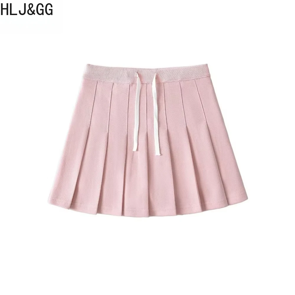HLJ&GG Fashion Cute Candy Color Knitting Two Piece Sets Women Polo Collar Sleeveless Tank Top + Mini Pleated Skirts Outfits 2025