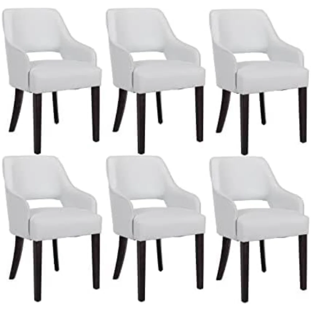 Dining Chairs Set of 6 Upholstered Side Chairs Farmhouse Accent Chairs Open Back Legs Dining Room Guest Room Restaurant, Cream