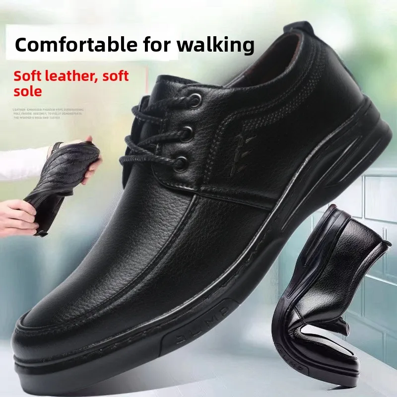 

Large Size Soft Leather Slip-On Men's Business Casual Shoes Anti-Slip Soft Bottom for Drivers And Chefs Comfortable round Toe