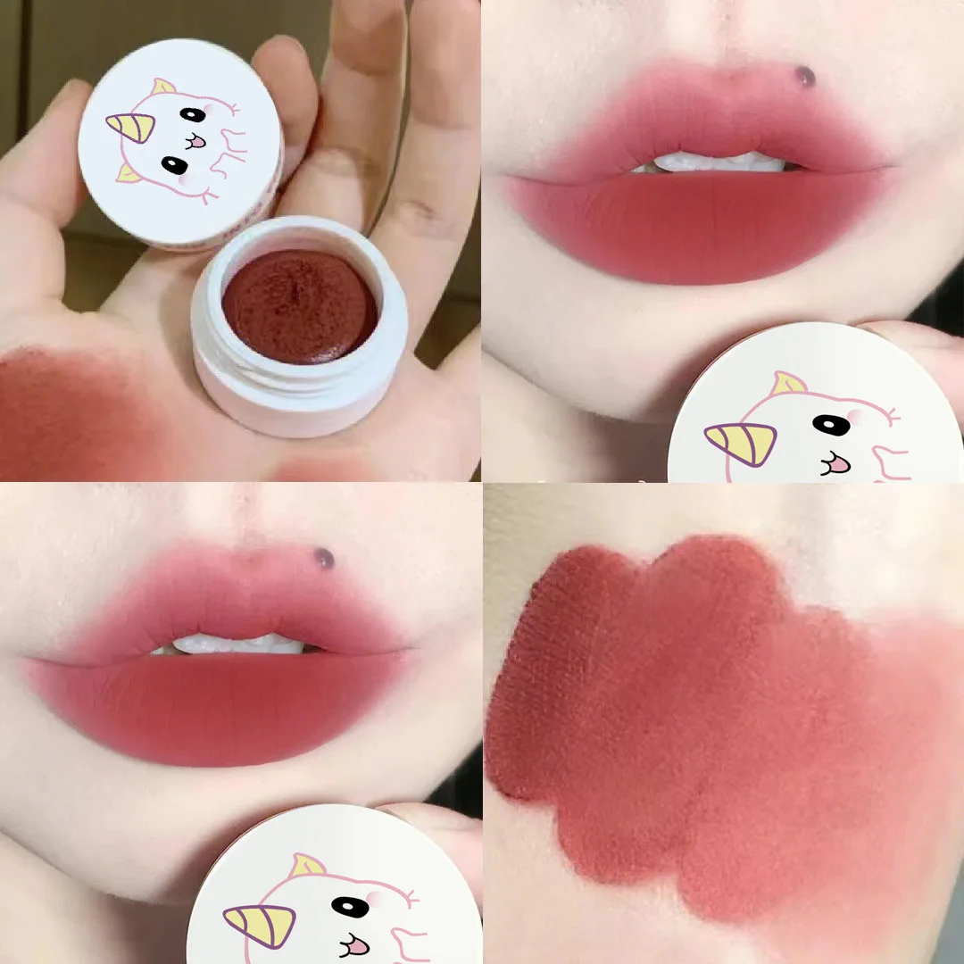 Cute Bear Matte Lipstick 5 Color Waterproof Lip Mud Blush Makeup Long-lasting Non-stick Cup Red Lip Tint Pigment Mousse Cosmetic