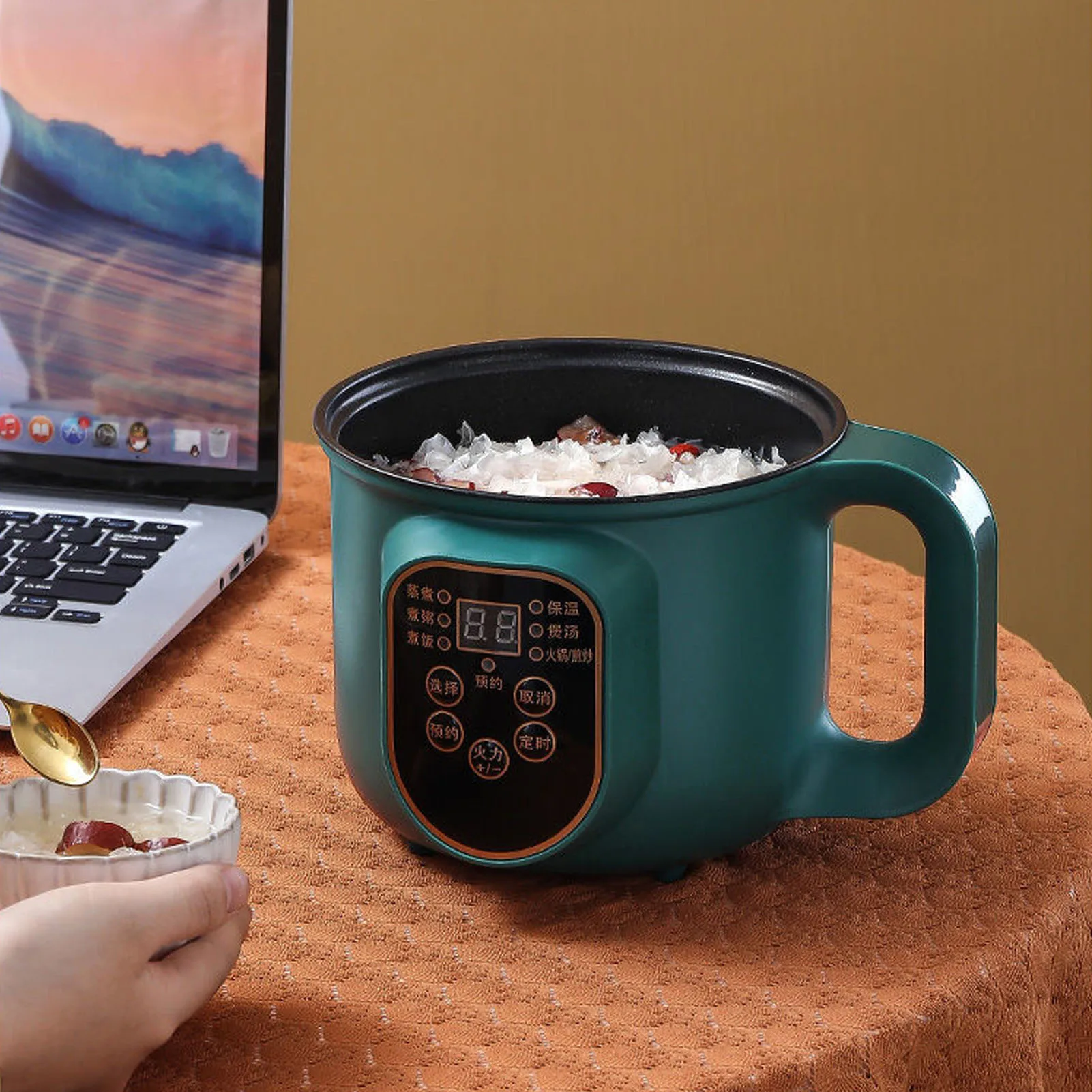 وعاء تسخين كهربائي غير لاصق سعة 1.8 لتر بقدرة 600 وات طباخ حجز ذكي صغير لحساء المعكرونة وبيض شريحة لحم ودقيق الشوفان