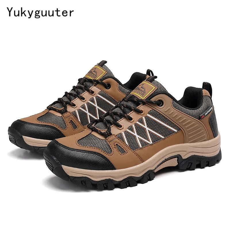 New Arrival Leather Hiking Shoes Wear-resistant Anti-Skid Outdoor Sport Men Shoes Lace-Up Men Climbing Trekking Hunting Sneakers