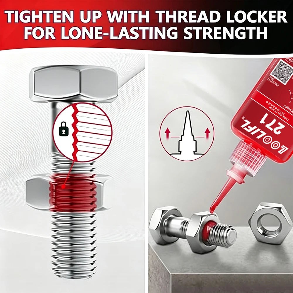 Roter Schraubensicherungskleber, hochfest, für Schrauben, Bolzen und Muttern, Anti-Lockerung, Anti-Vibrations-Mittel, rostbeständig, Metall-Befestigungsmittel, Dichtmittel – Detail 3
