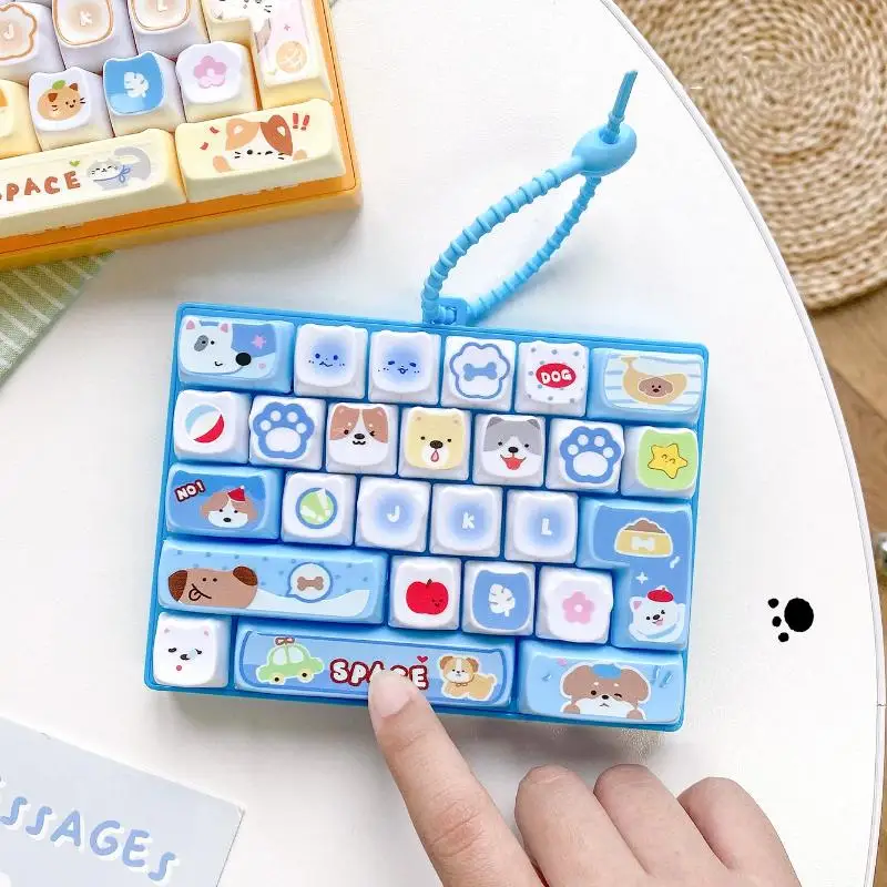 Cute Cartoon Animal Pattern Mini Keyboard Fidget Toy With Hanging Lanyard Pushable Buttons For Stress Relief Kids Gifts