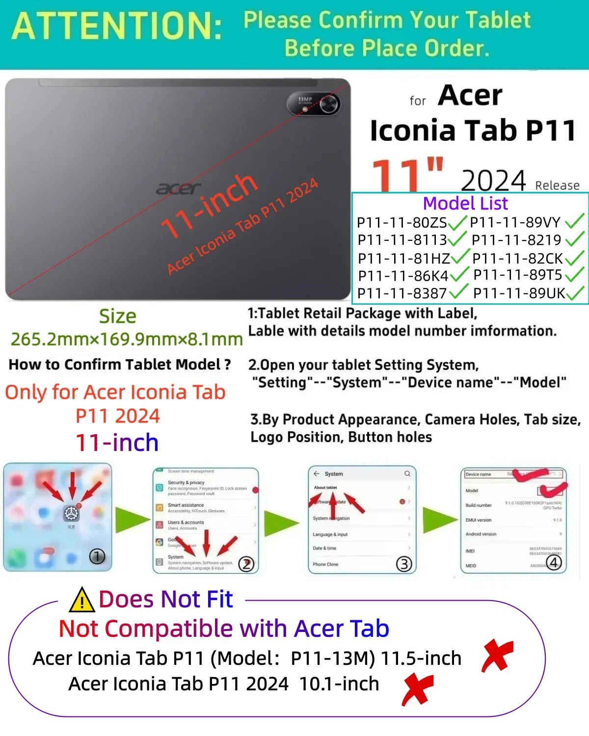 2 Pack Tempered Glass Protector for Acer Iconia Tab P11 11 Inch 2024 Screen Protector Scratch Proof HD Clear P11-11-8113 Series
