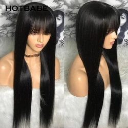 350 Density Glueless Wig Straight 13x6 HD Lace Front Wig With Bangs Preplucked 360 Full Lace Frontal Wig Human Hair HOTBABE
