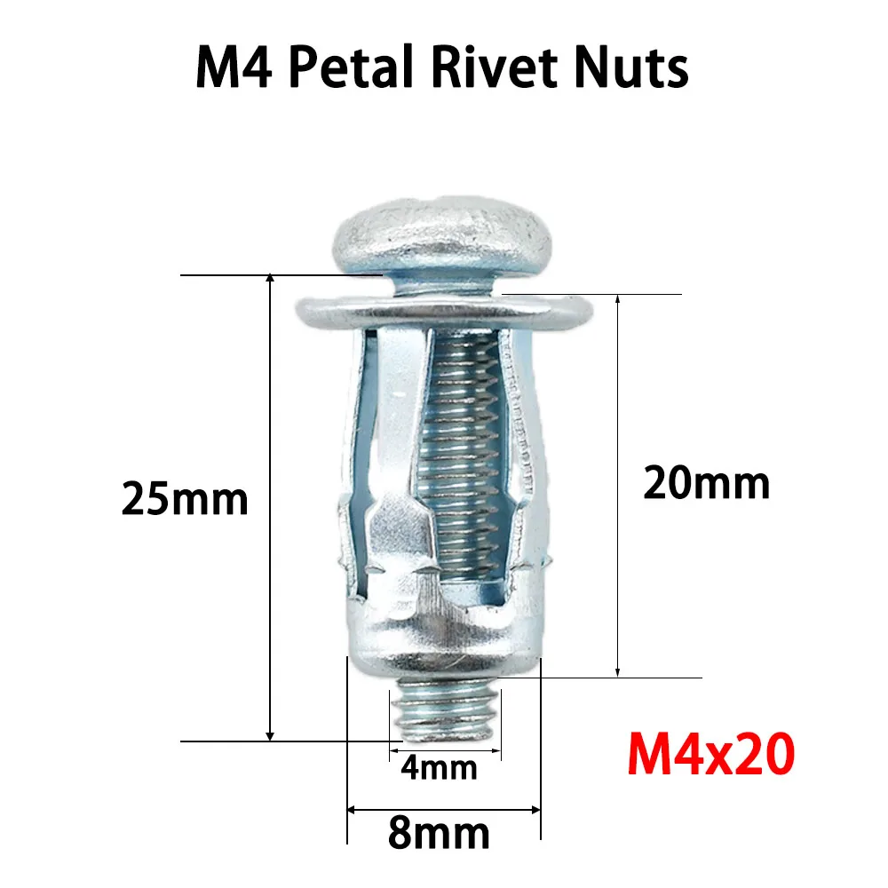 Tuercas M4 M5 M8 Molly Jack, tuerca de Metal con forma de pétalo, tornillo de expansión, cierre de placa de matrícula, Panel de fijación, remache