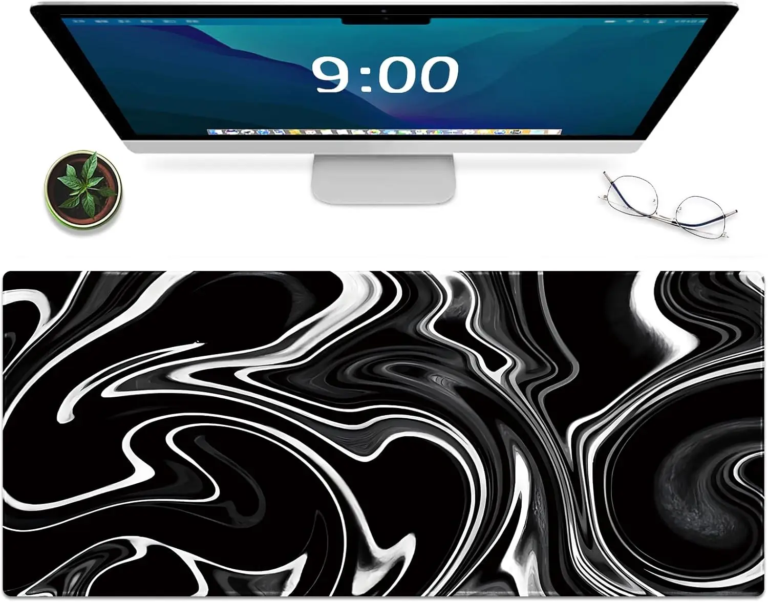 

Wave Black Mouse Pad Large Table Mat Waterproof And Anti Slip Rubber Keyboard Mouse Pad With Stitched Edges for Laptop Office