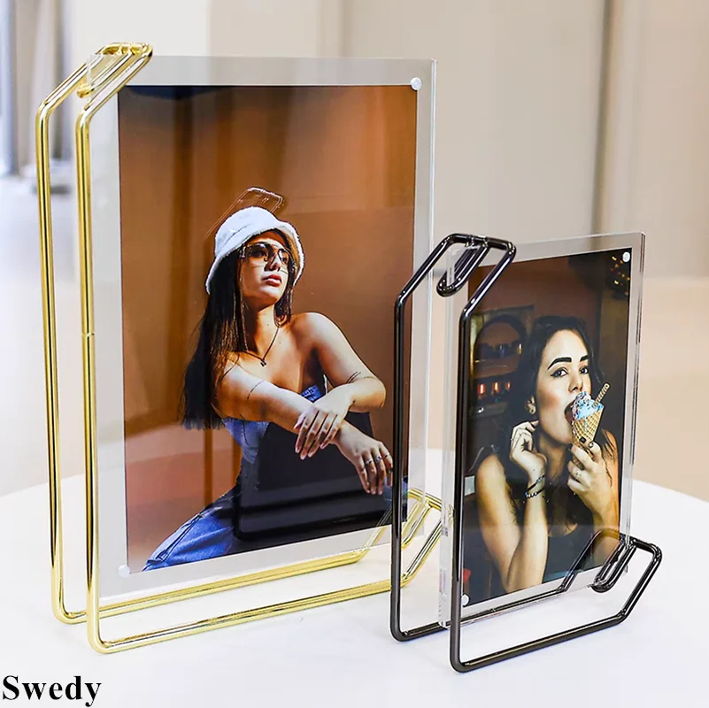 2 Pieces A4 210x297mm Wedding Table Acrylic Photo Picture Frame Gift Postcard Stand Metal Price Label Sign Holder Display Stand
