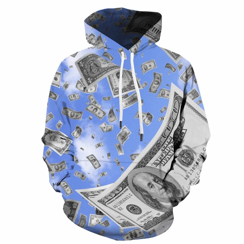 

New men's fun hoodies dollar bill pattern 3D printed street clothes spring and autumn sweatshirt unisex jacket