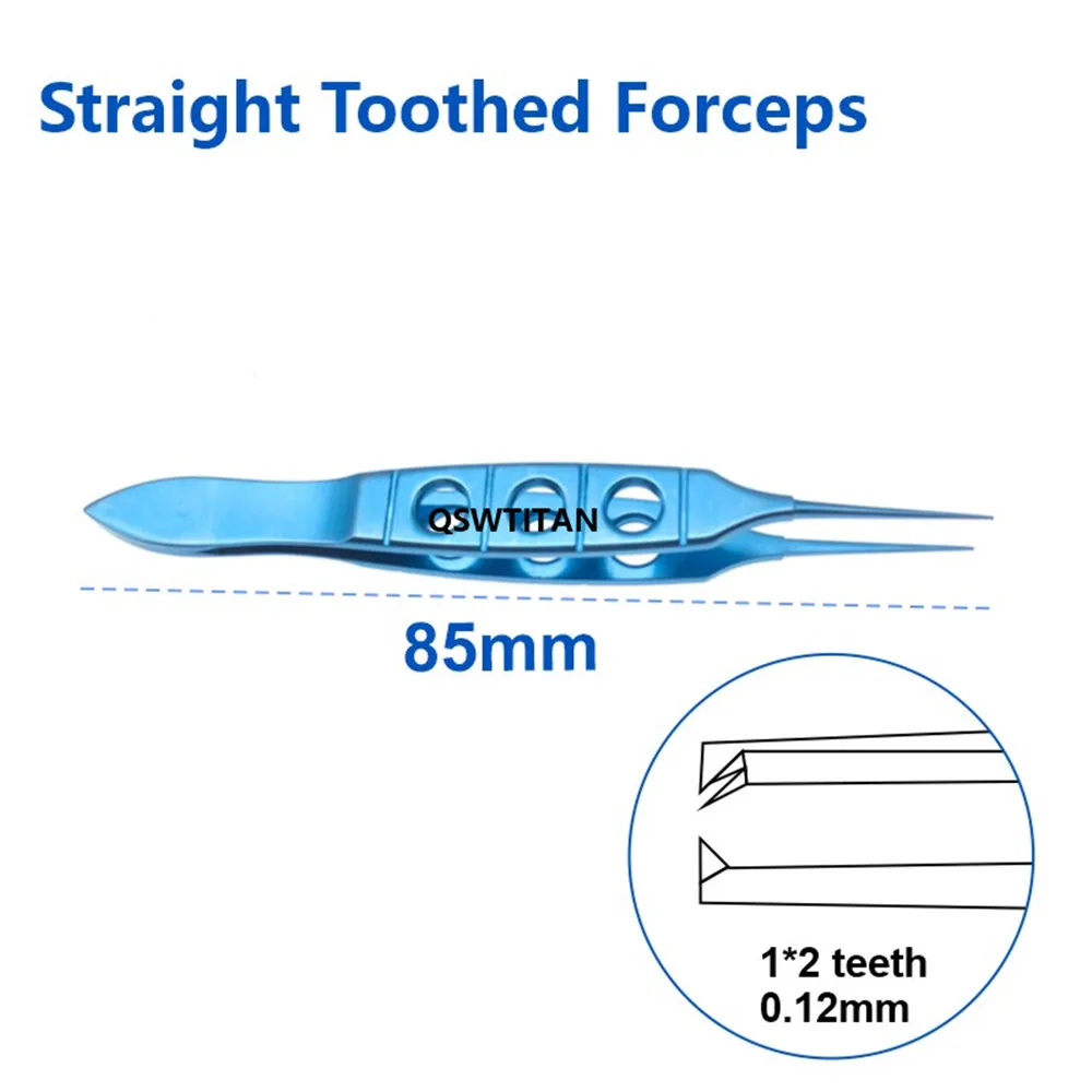 Straight Toothed Forceps  tweezers with 0.12mm teeth 85mm long Titanium Ophthalmic surgical instrument