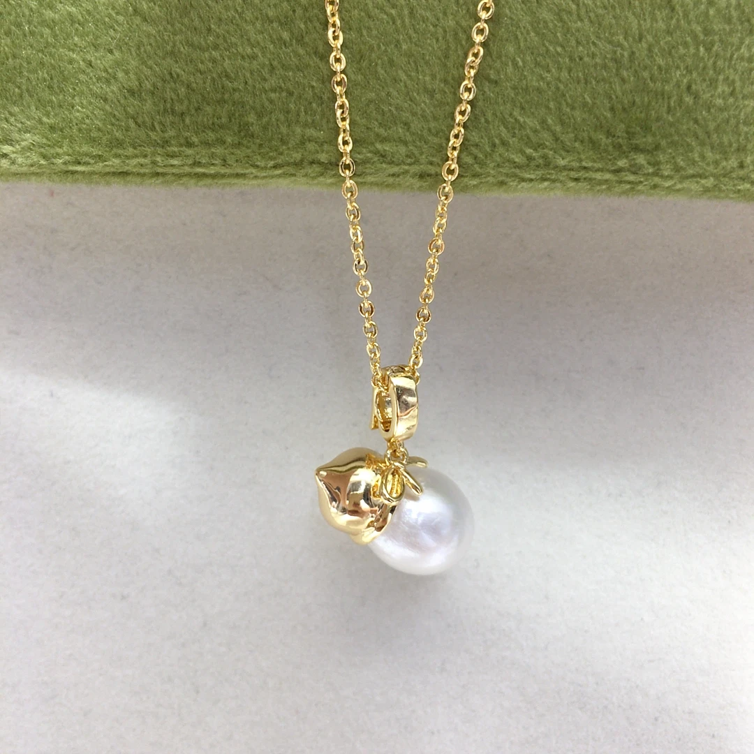 

ZHBORUINI New Arrival Natural Freshwater Pearl Pendant Gold Chinese Style Gourd Inlaid With Circular Baroque Pearl Necklace