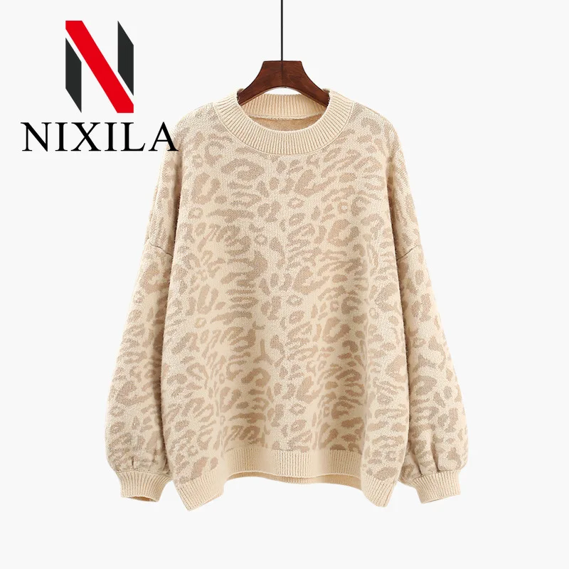 New in Knit Sweater Women Turtleneck Leopard Sweater Print Winter Thick Female Pullovers Casual Tops Oversized Sweater Pullover