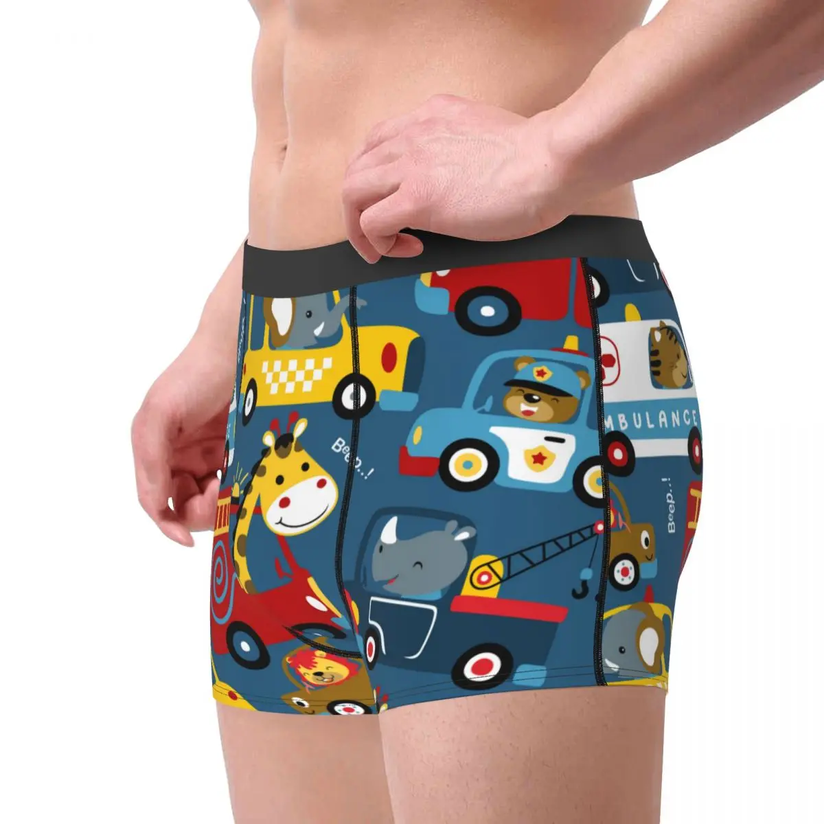 Men\'s Cartoon Cars Underwear, Funny Drivers Shorts, Comfortable Boxer, Male Panties