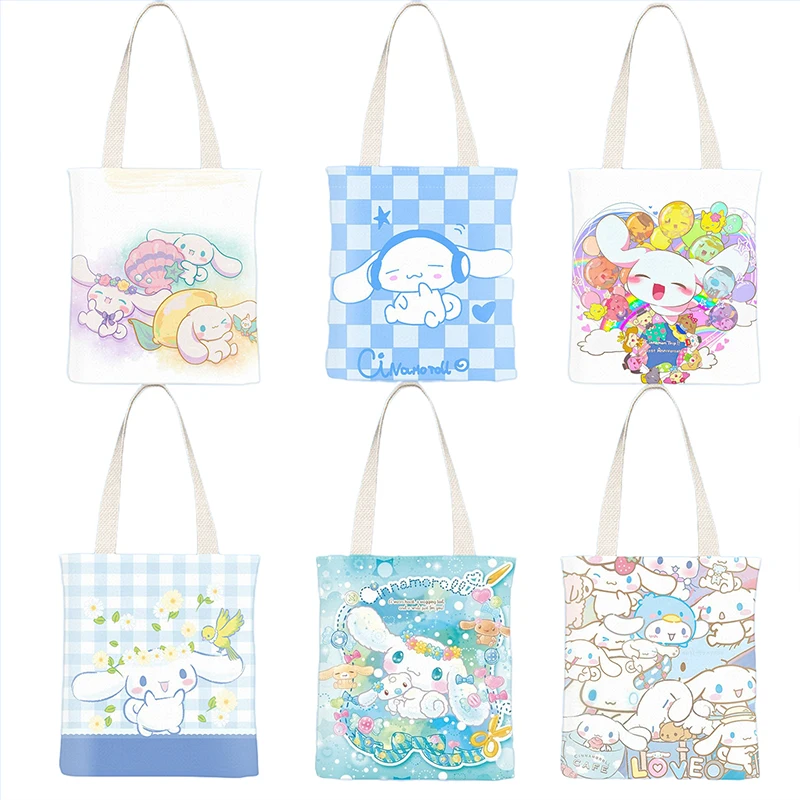 SANRIO Cinnamoroll การ์ตูนกระเป๋าสะพายไหล่กลางแจ้ง Kawaii ถุงกระเป๋าผ้าใบกระเป๋าใส่เหรียญที่เก็บขนมขบเคี้ยวของเล่นของขวัญสาว