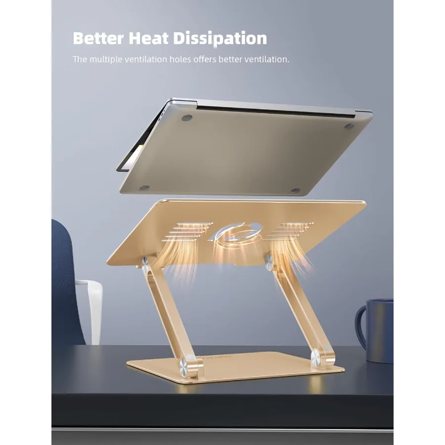 ラミカル調節可能なノートパソコンスタンド、ポータブルノートパソコンライザー、アルミ製ノートパソコンスタンド（デスク用）、折りたたみ式人間工学に基づいたコンピューターノートブックスタンド
