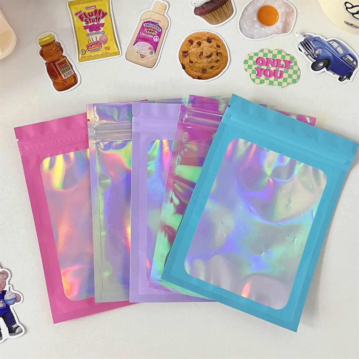 5/10pcs Packaging Pouch Bag Aluminum Foil Polyester Film Translucent Holographic Rainbow Film Sealed Bag Laser Zip Lock Bag