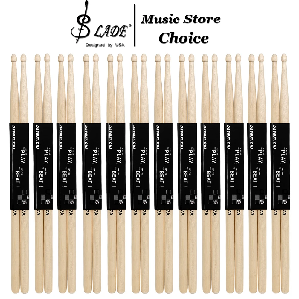 IRIN 7A Drum Sticks Set 12Pairs Hand Polish Maple Wood Drumsticks Drum Racks Professional Percussion Instrument Accessories