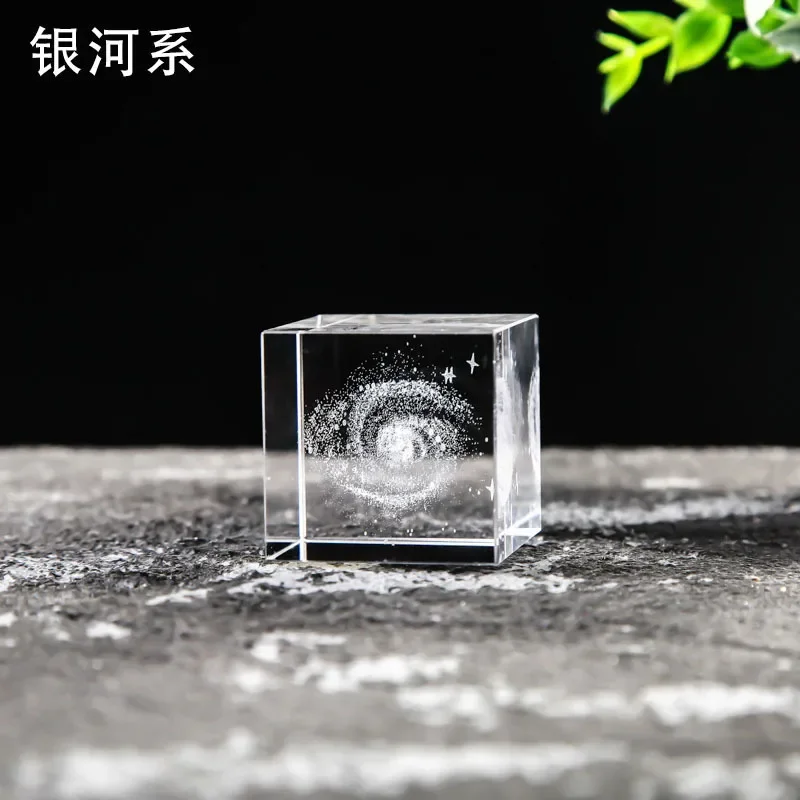 40/50/60/80mm 3D Crystal Cube LED Light Laser Engraved Planets Glass Sphere Cosmic Model Globe Home Decoration Astronomy Gift