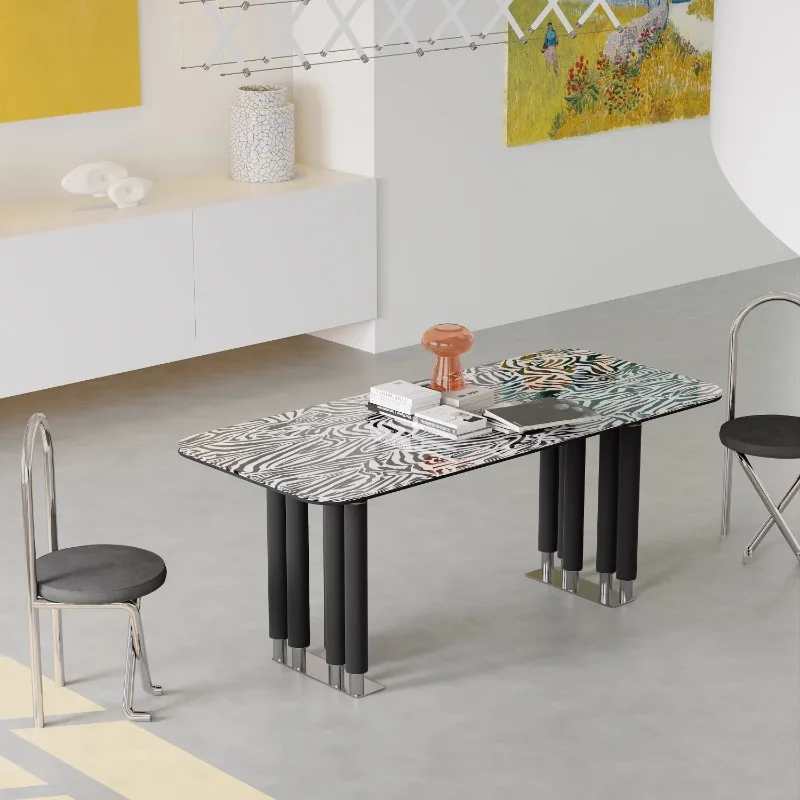 Modern minimalist art glass dining table minimalist style designer high-end creative long dining table