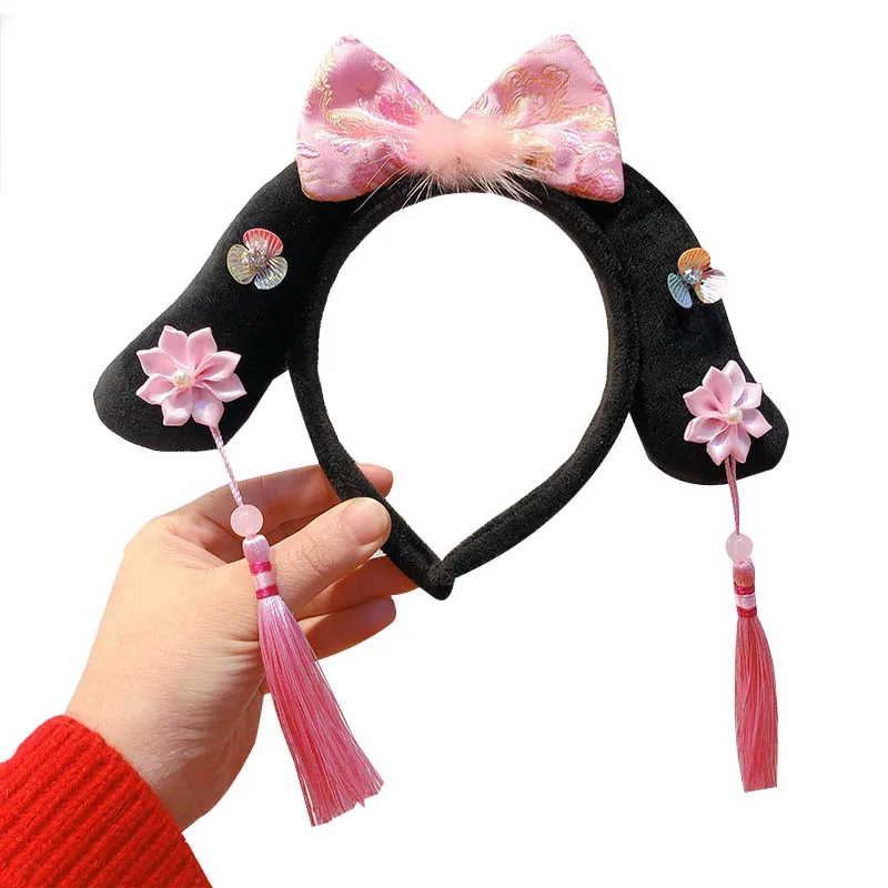 Chinese New Year's Style Flower Tassel Lattice Hair Ornament Children's Hair Hoop Tang Suit Headband