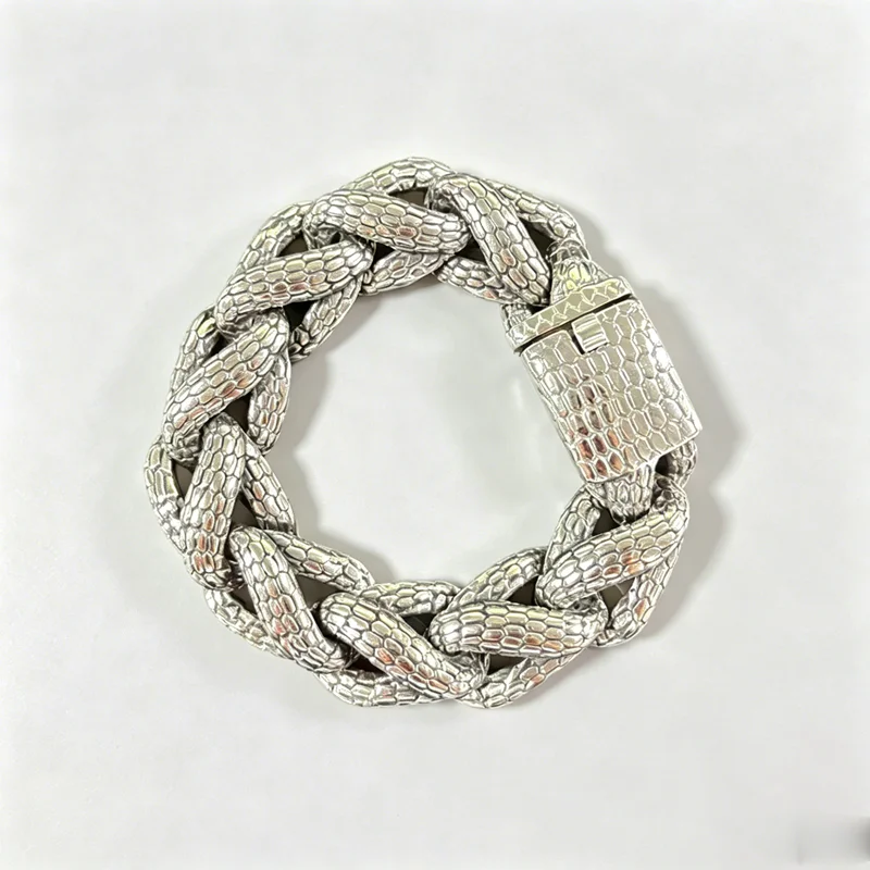 Kalen Schlangenhaut Cuban Link Herrenarmband Punk Schwerer Edelstahl Motorrad-Schmuck Vintage Metall-Accessoire Geschenk Wasserdicht – Detail 12