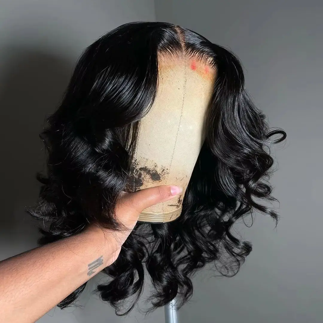 

Body Wave 200 Density 13x6 Short Bob Frontal Wigs Pre plucked Brazilian Virgin Hair HD Transparent Lace wig 100% Human Hair Wig