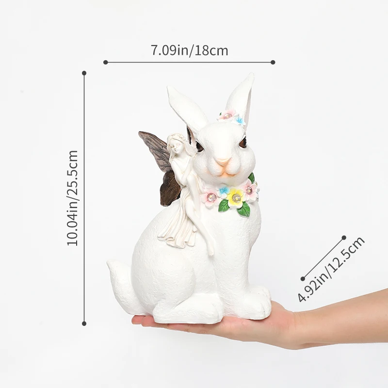 Luxury Solar Powered LED resinss Rabbit Sculpture Ornament for Garden and Holiday Decoration