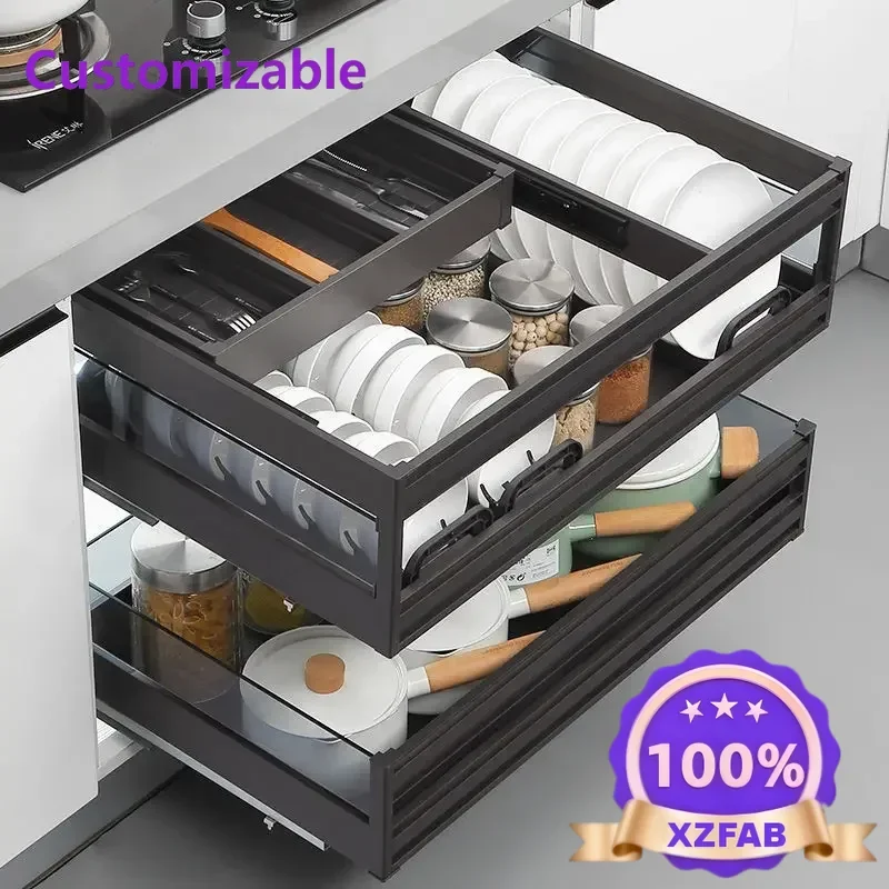 Factory Direct 2026 Long - lasting Intelligent kitchen cabinet, pull-out basket, drawer type, three-layer aluminum alloy, centra