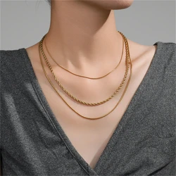 Acciaio inossidabile 316L nuova moda gioielleria raffinata minimalismo 3 strati twisting fascino catena del serpente collane girocollo pendente per le donne